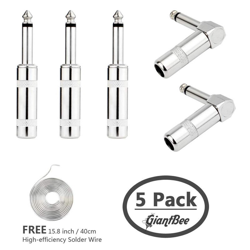GiantBee 1/4" Audio Plugs 6.35mm Plug TS Male 1/4 inch Solder Type Mono Plug Design Connector for DJ Mixer Speaker Guitar Cables Phono Patch Cable Microphone Cables (5 Pack) GiantBee (Combo Set) - Image 2